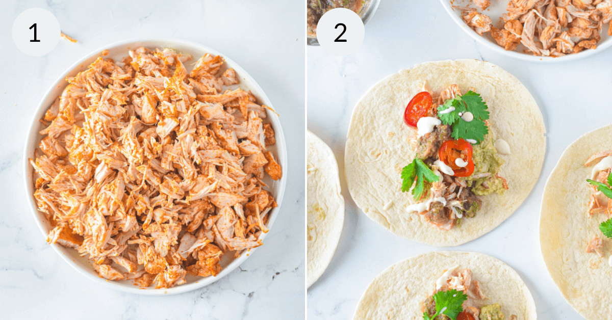 Shredding the chicken and creating the instant pot chicken tacos.