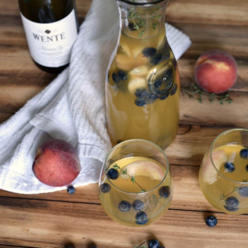 Delicious peach and blueberry sangria