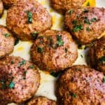 A tray of the finished meatballs.