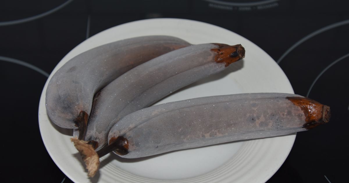 Frozen Bananas on a white plate.