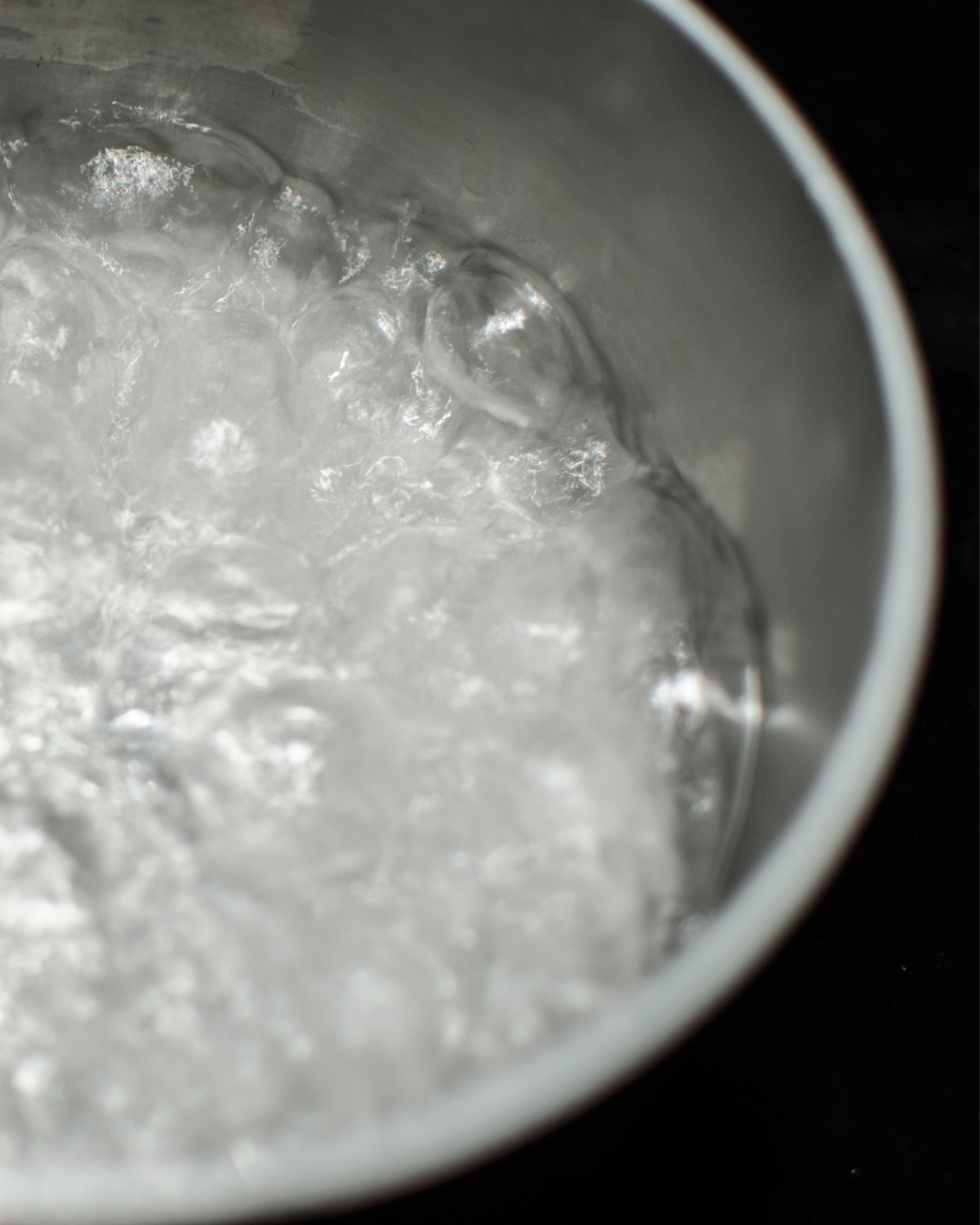 Boiling water in a pan. 