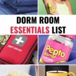 A collection of items on a dorm essentials list. 