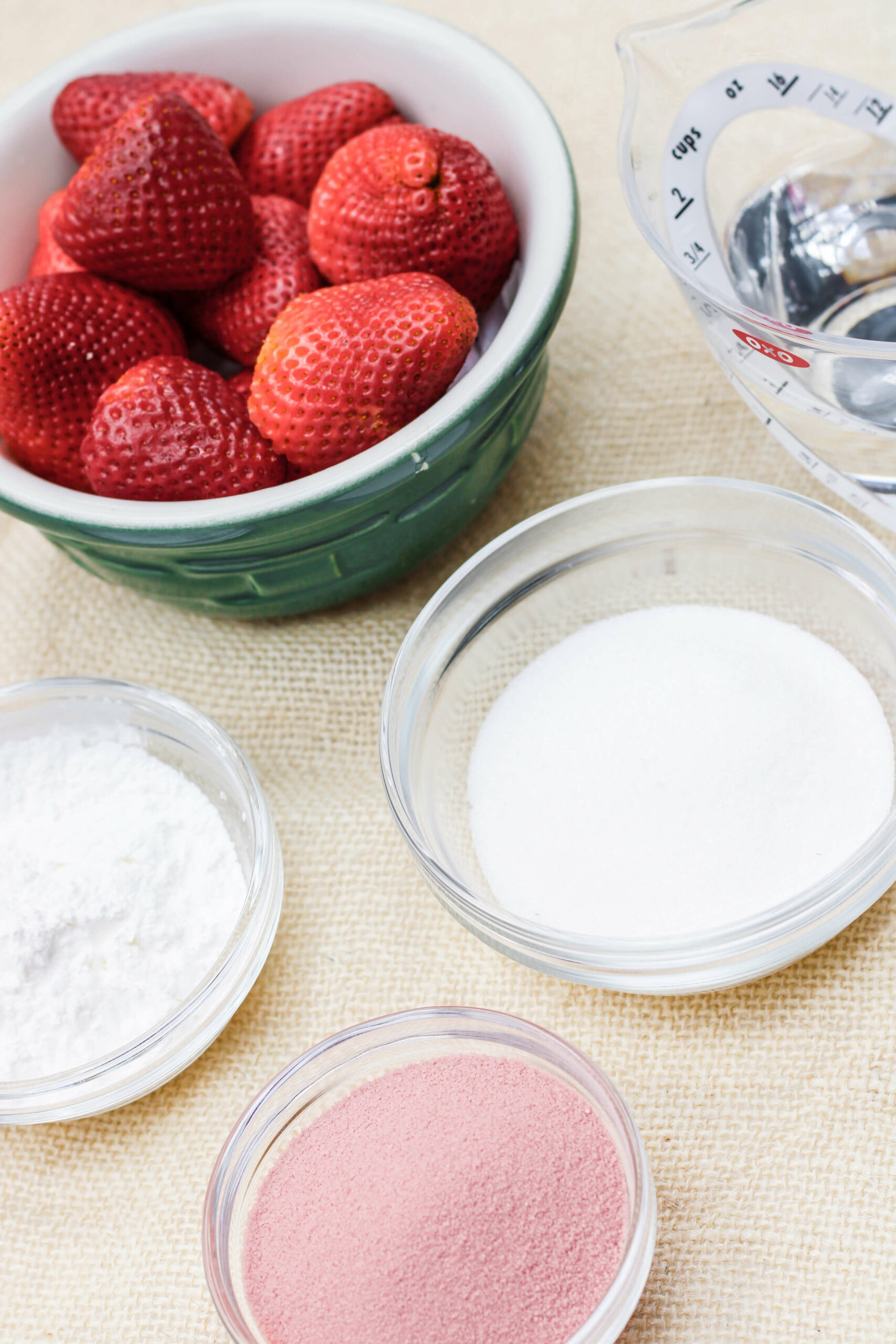 Strawberries, jello mix  and pie ingredients.