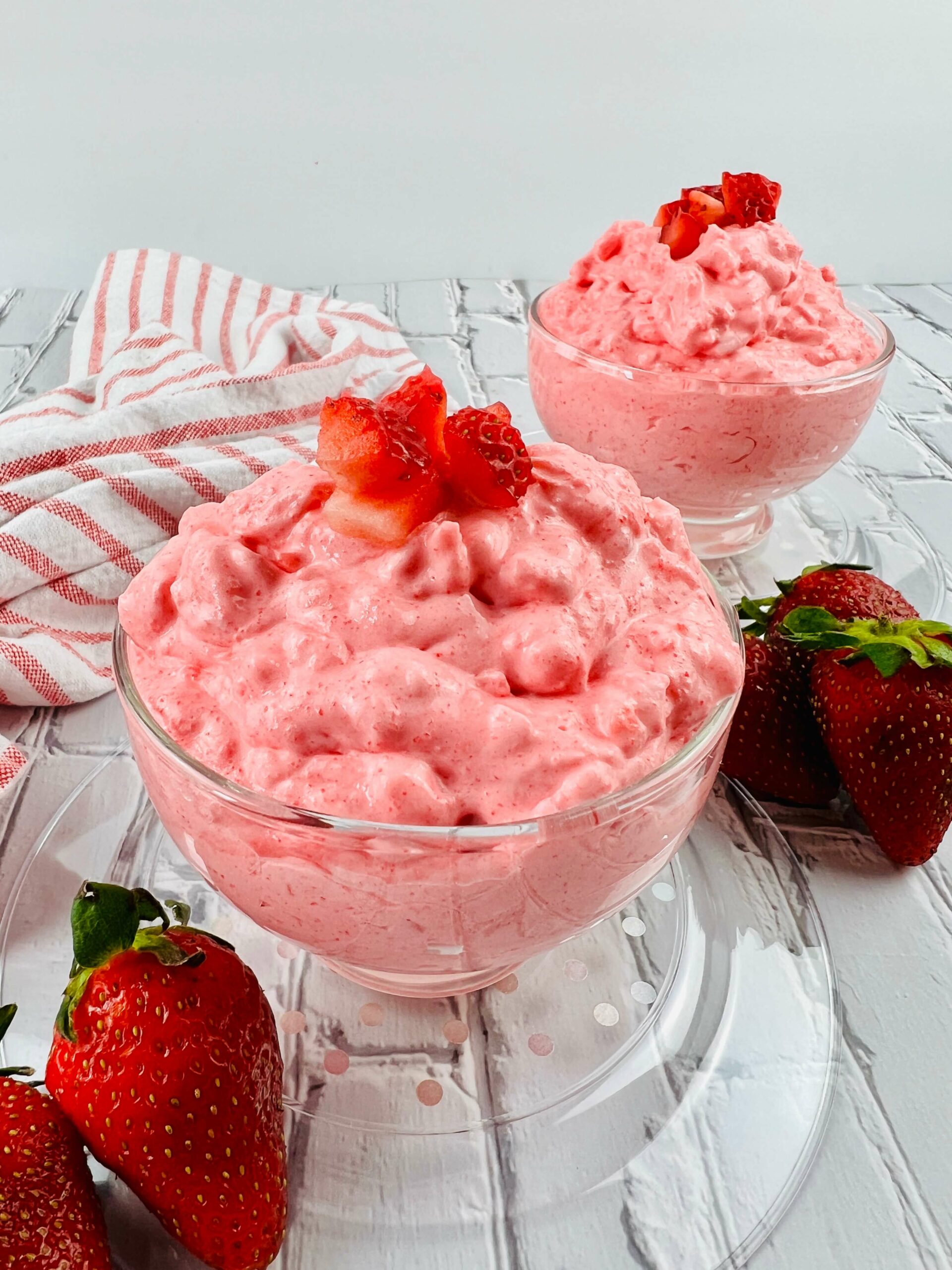 A side view of the strawberry jello salad.