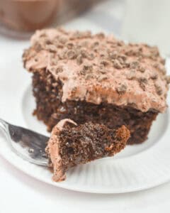 A moist triple chocolate cake.