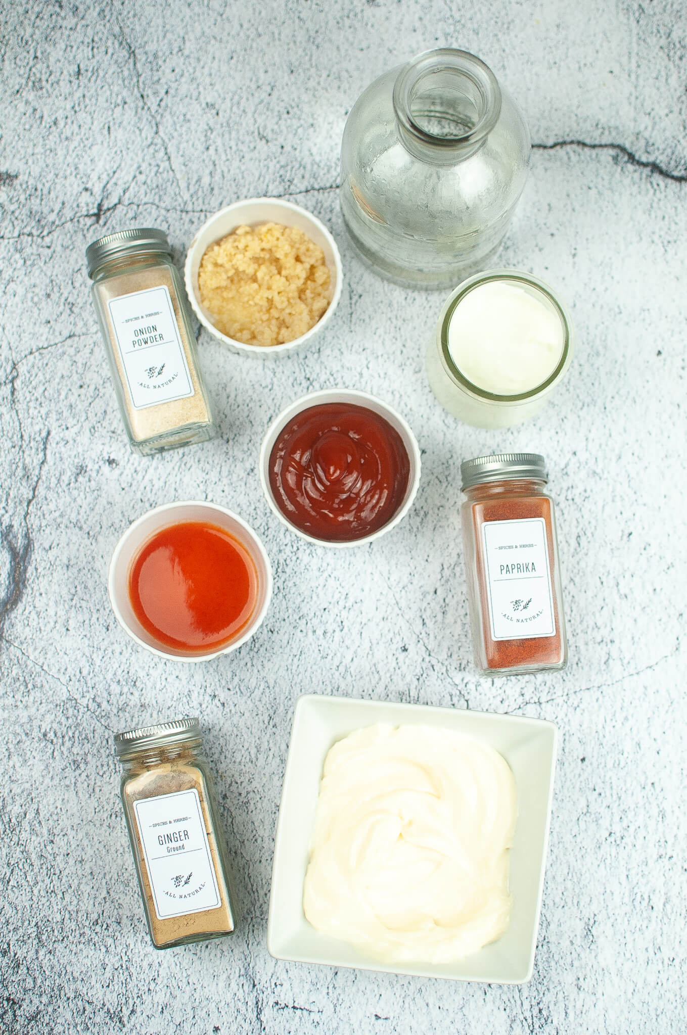 Mayo, seasonings and other ingredients to create the sauce.