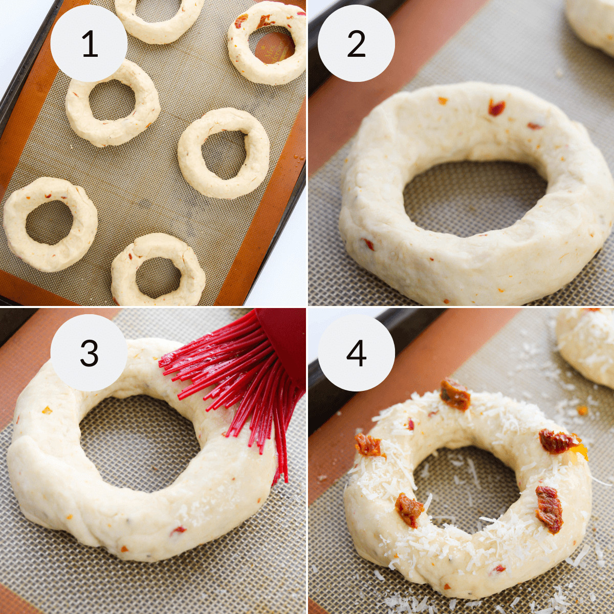 Step by step instructions for shaping the dough on a baking sheet.