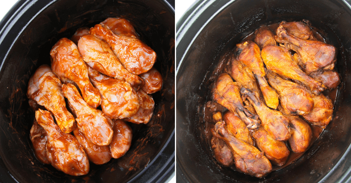 Cooking the drumsticks in the slow cooker and finishing them.