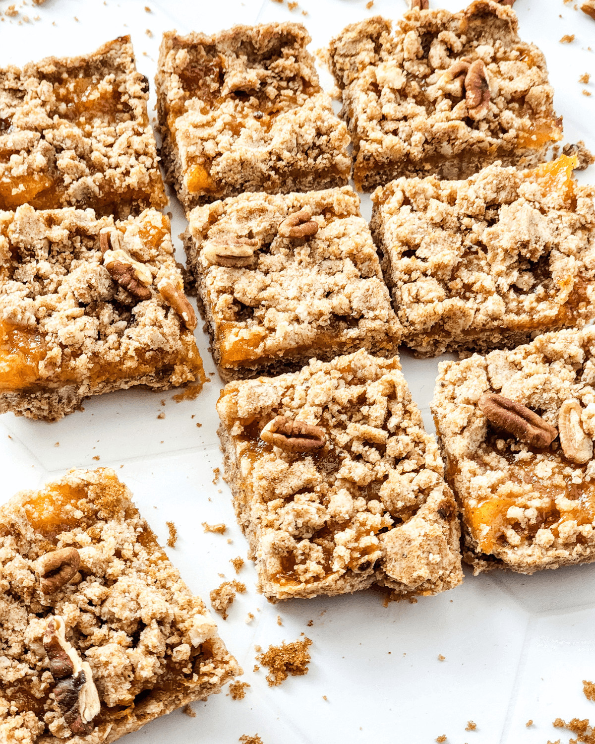 A beautiful picture of the brown butter peach bar squares.