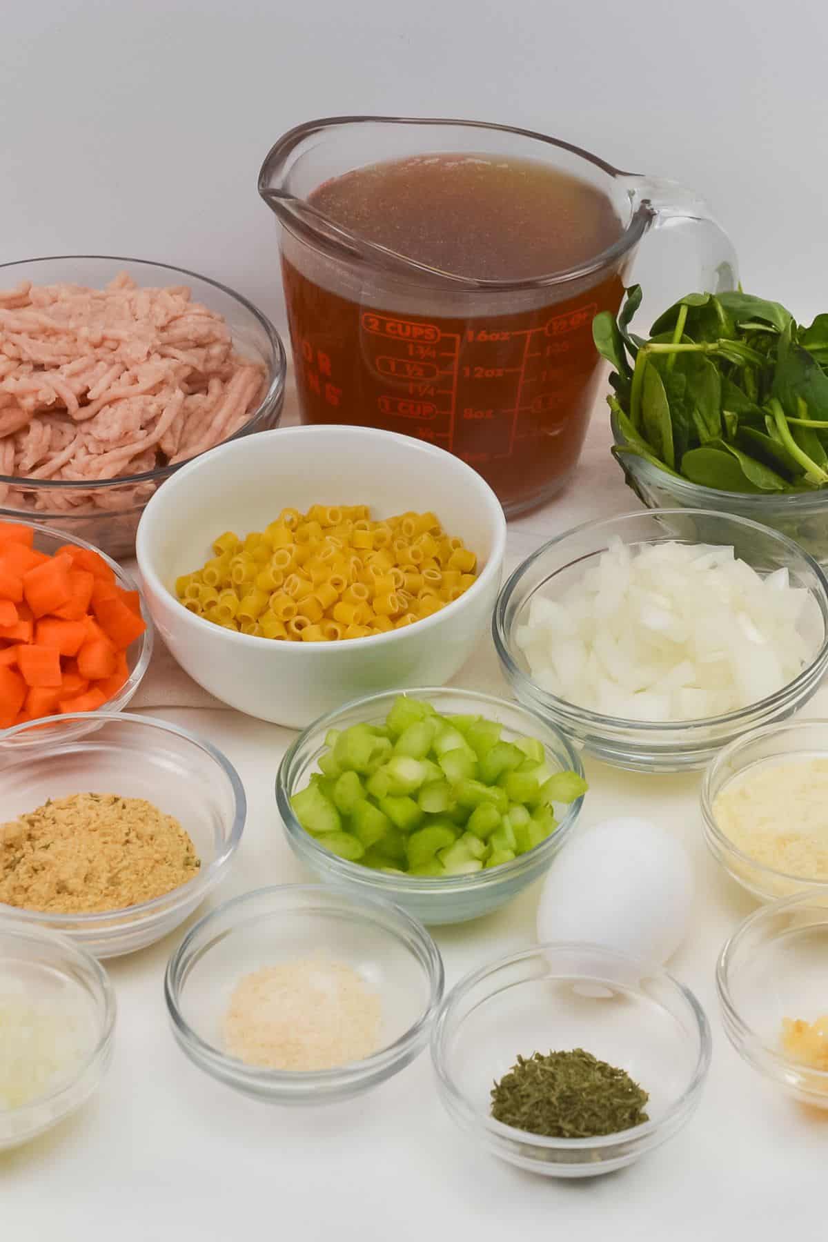 Meat, noodles and vegetables needed to make the hearty dish.