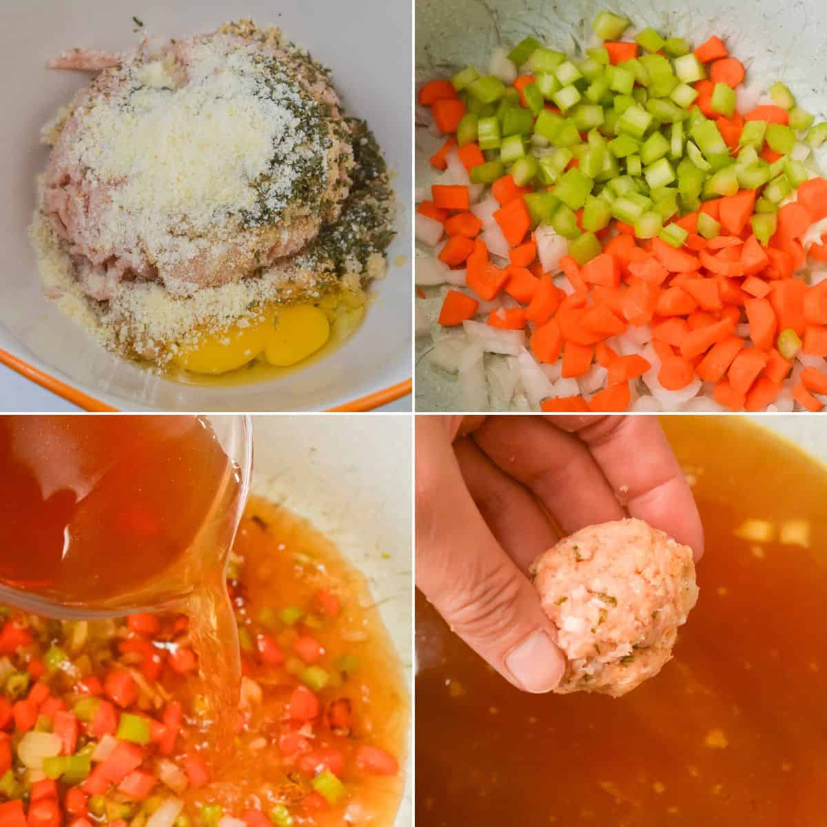 Mixing the ingredients and rolling the meatballs for the finished dish.