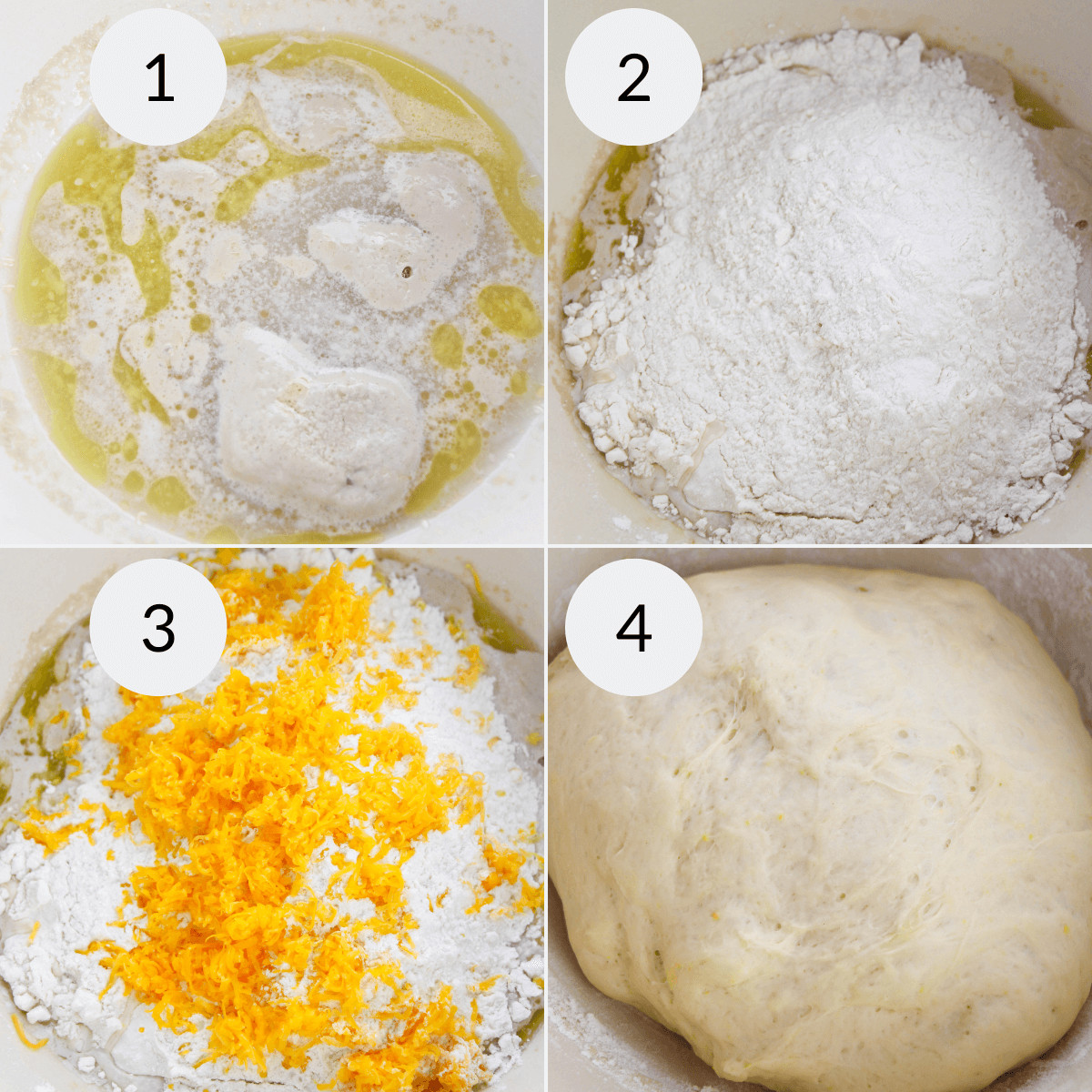 Step by step images of prepaing the dough for soft pretzels with cheese.