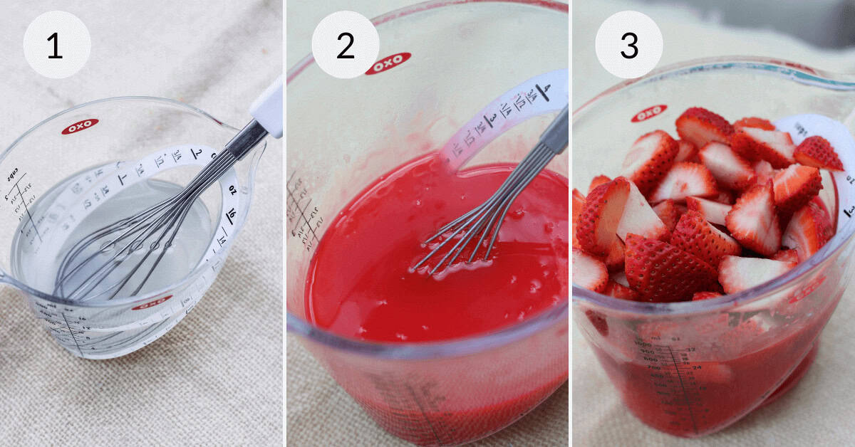 Making the strawberry jello filing.