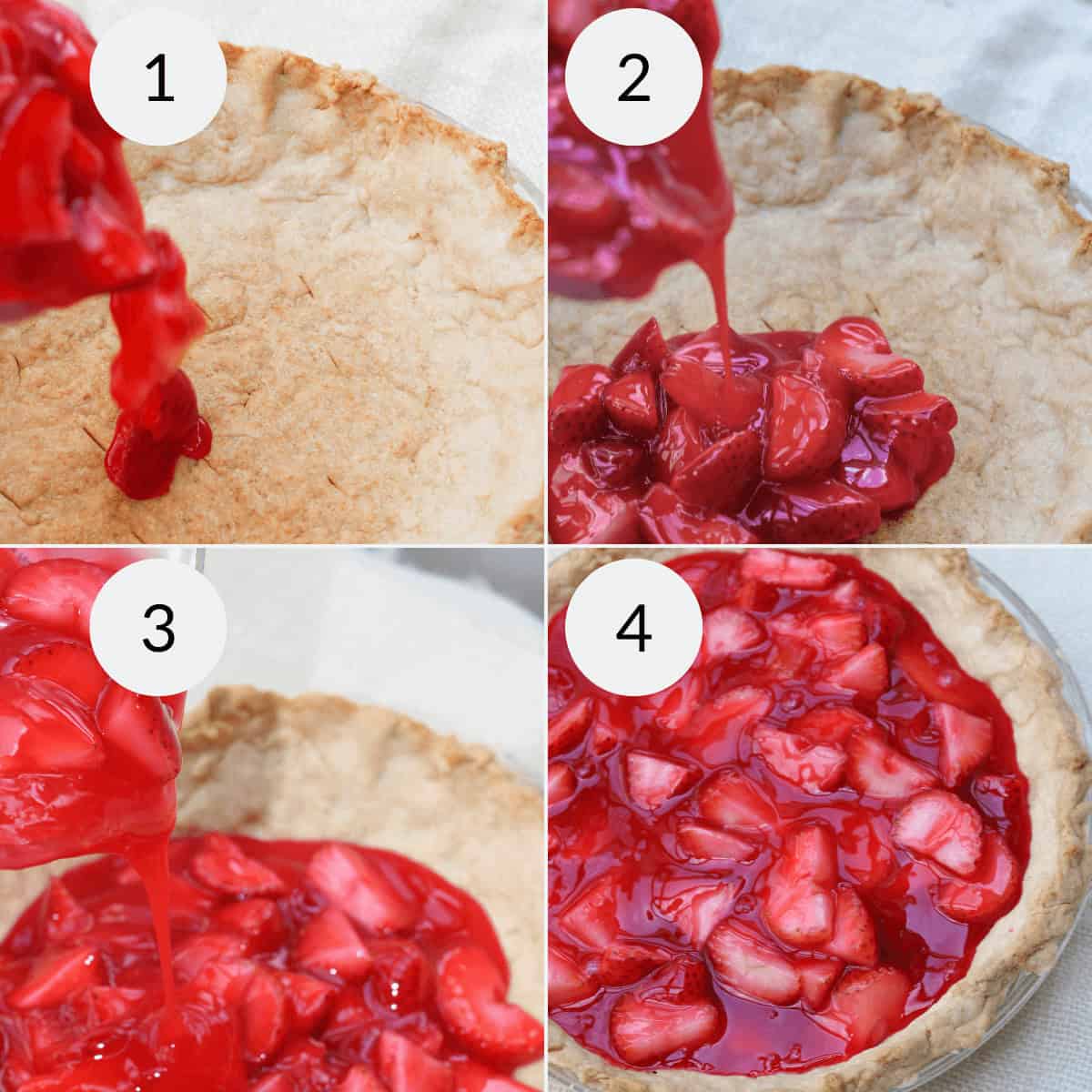 Pouring the filling into the prepared pie shell.