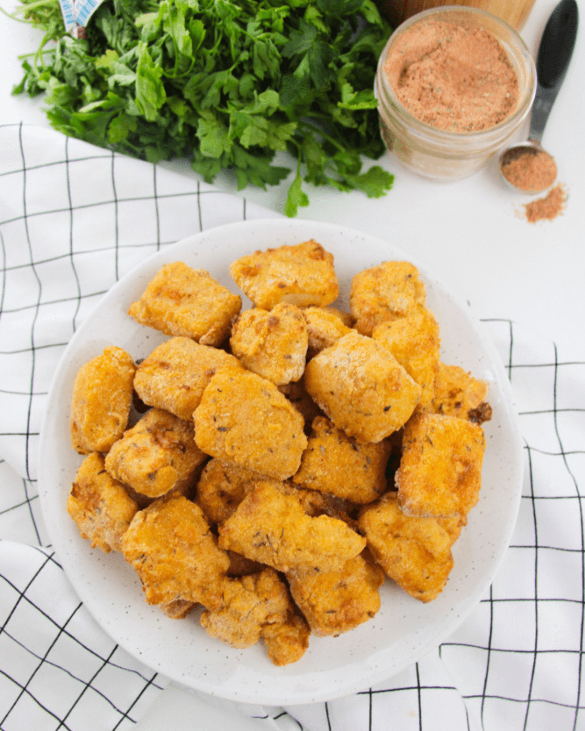 A heaping platter of the air fryer catfish nuggets.