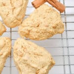 The finished cinnamon scones on a cooling rack.