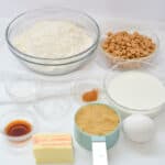 The flour, eggs, sugar, cinnamon chips for the dessert.