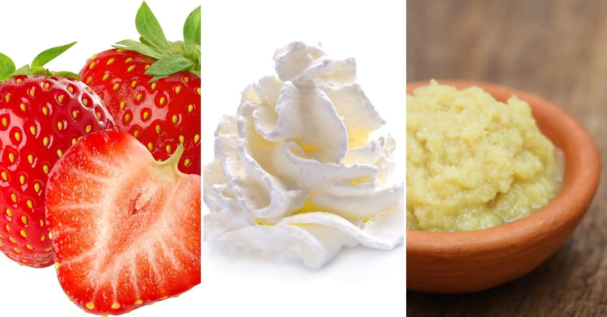 A delectable display features fruit whipped cream, and a bowl of pineapple.