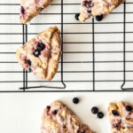 The blueberry scone on a cooling rack.
