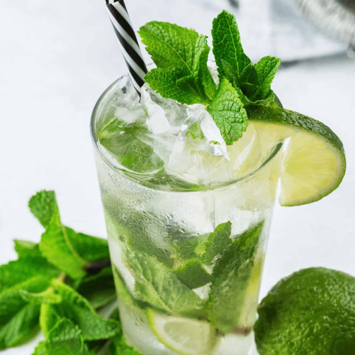 A tall glass filled with a cool and refreshing lime cocktail.