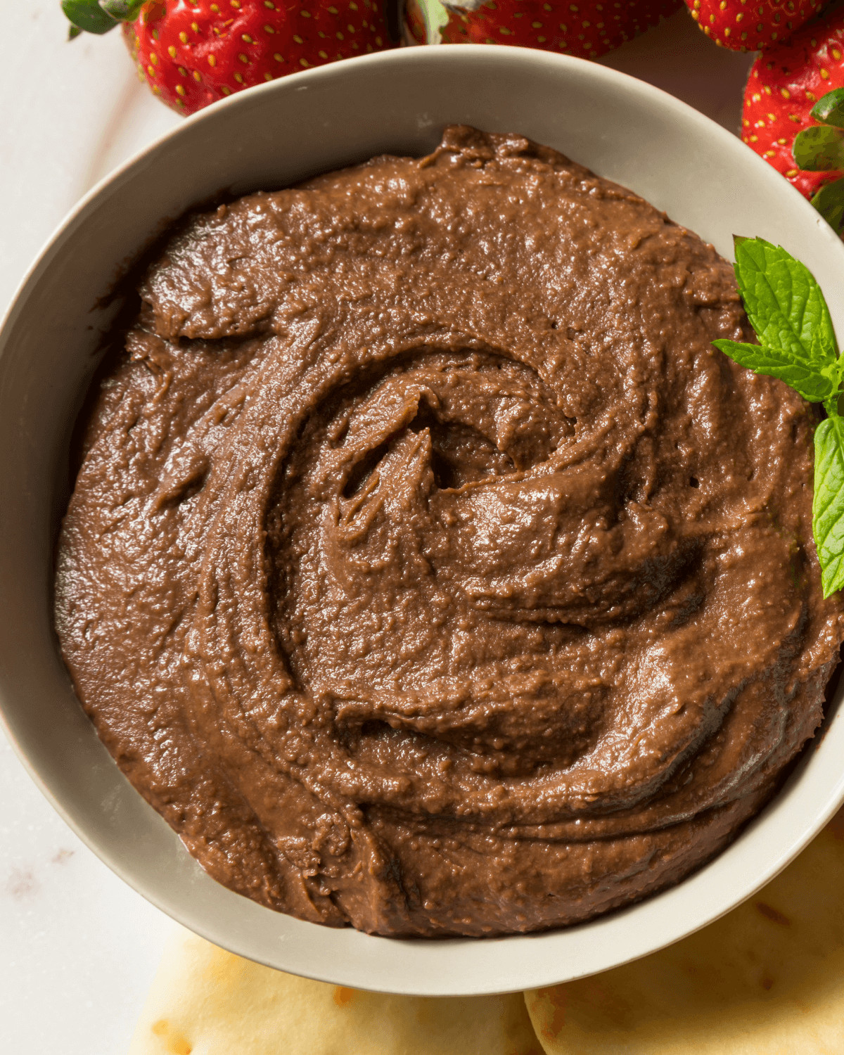 A bowl of dark chocolate hummus.