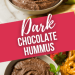 Two pictures of bowls of dark chocolate hummus.