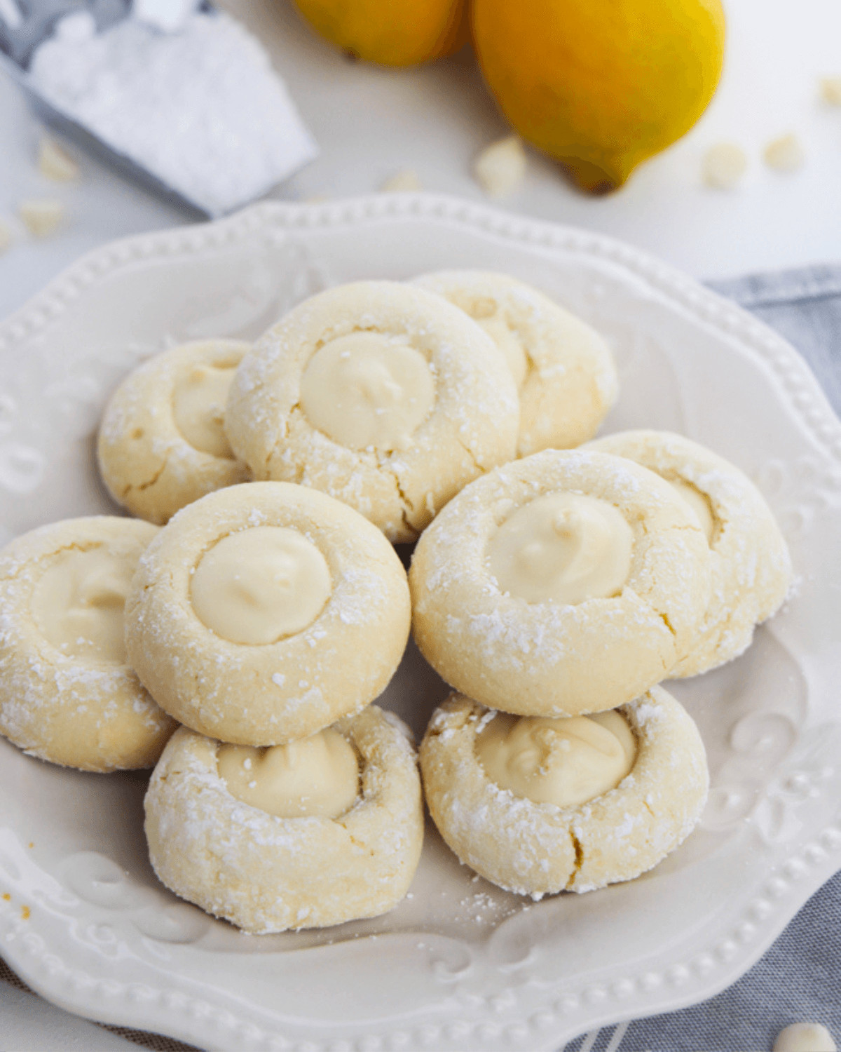 A white platter of cookies.