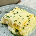 Parsley on top of the pierogi casserole.