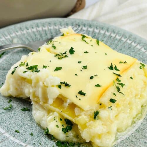 Parsley on top of the pierogi casserole.