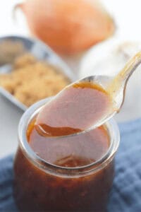 Texas bbq sauce on a spoon.