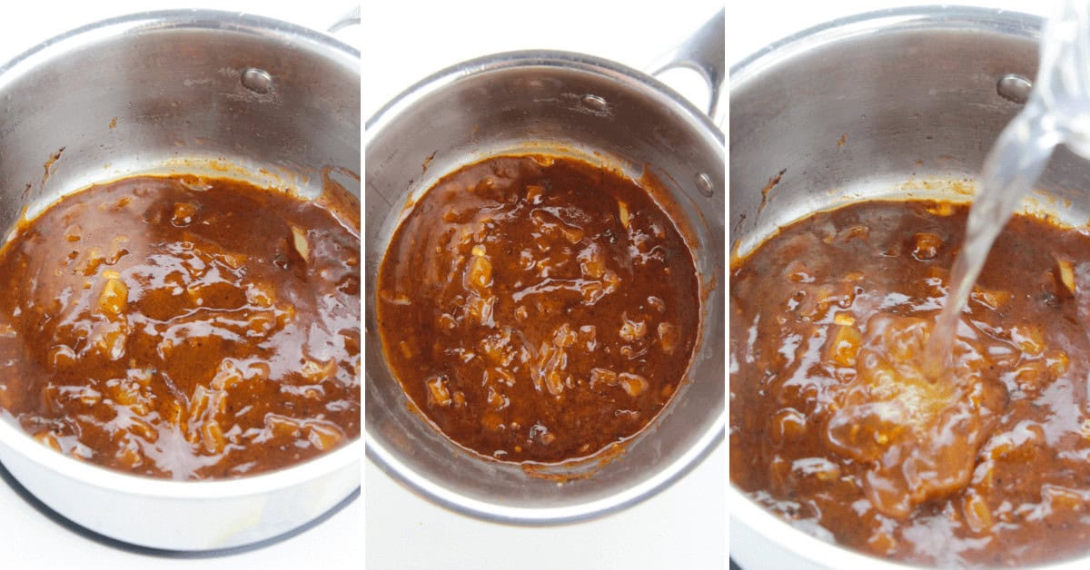 Cooking the sauce until thick and rich.