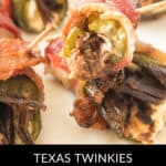 A mouthwatering close-up of bacon-wrapped jalapeños filled with creamy cheese, affectionately known as Texas Twinkies.