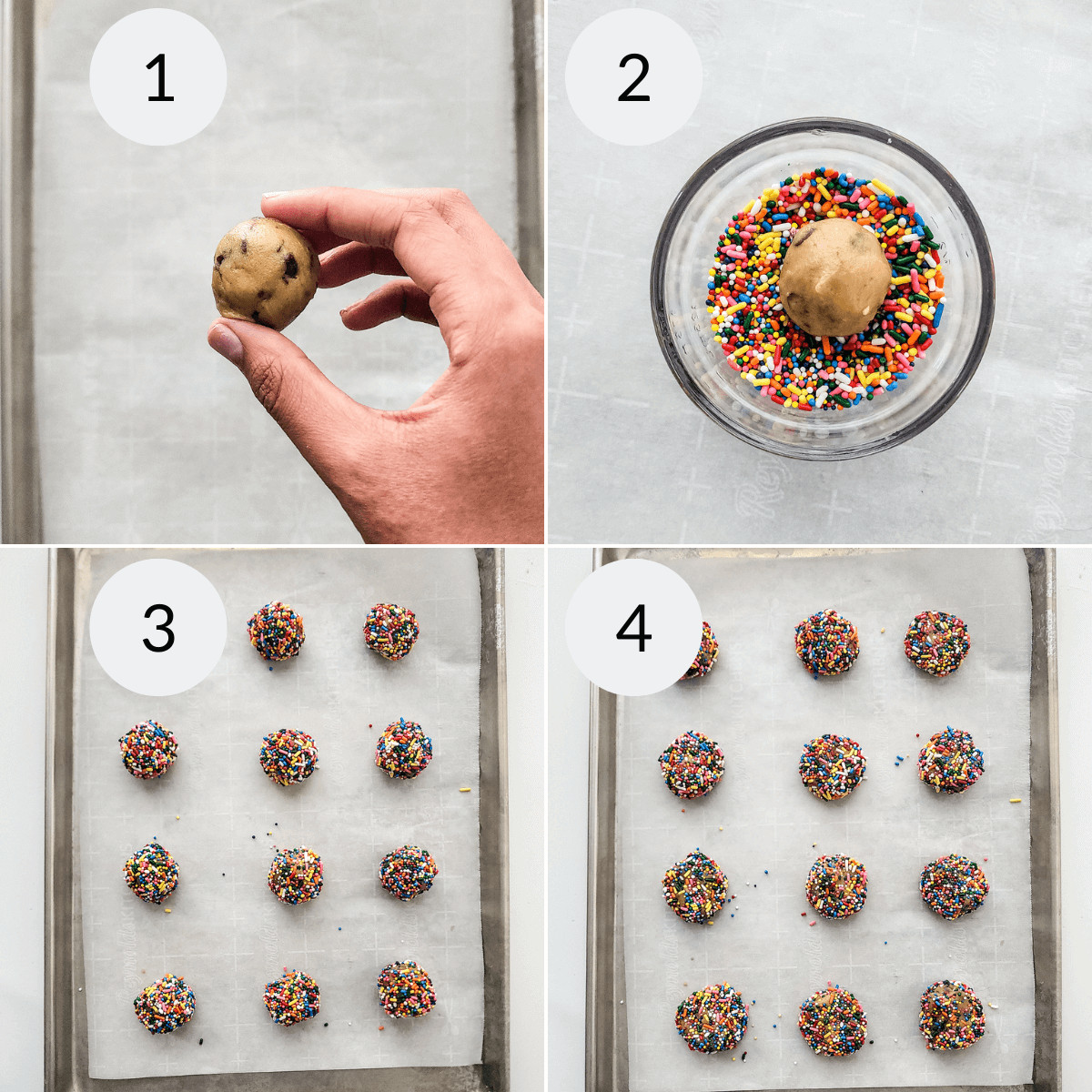 Preparing the cookie balls and placing them on a baking tray.