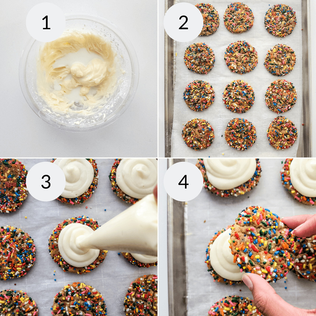 Creating the frosting for the middle of the cookies and topping them with another cookie.