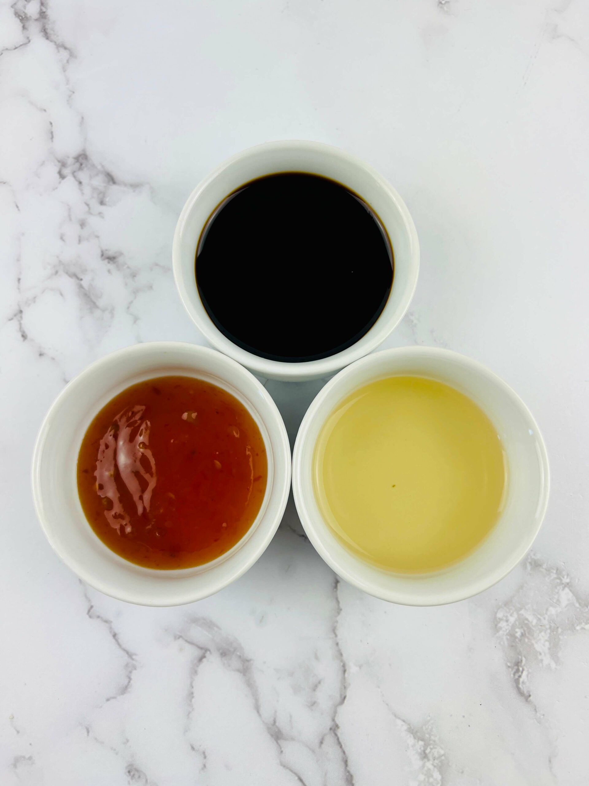 Soy sauce and oil and chili sauce.