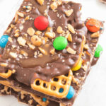 A pretzel bark with m&m's on top.
