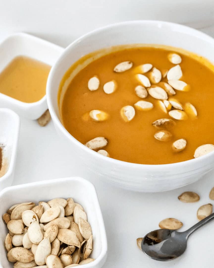 A turine of the finished dinner topped with the seeds.