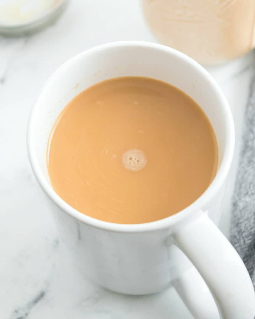 Homemade Pumpkin Spice Creamer in a mason jar.