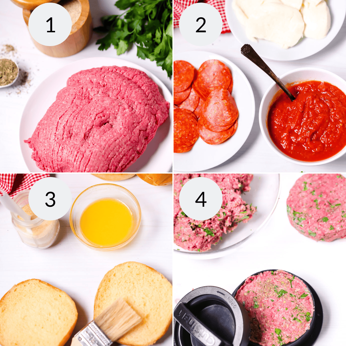 Preparing the pizza burger.