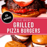 Two views of the griled pizza burgers.