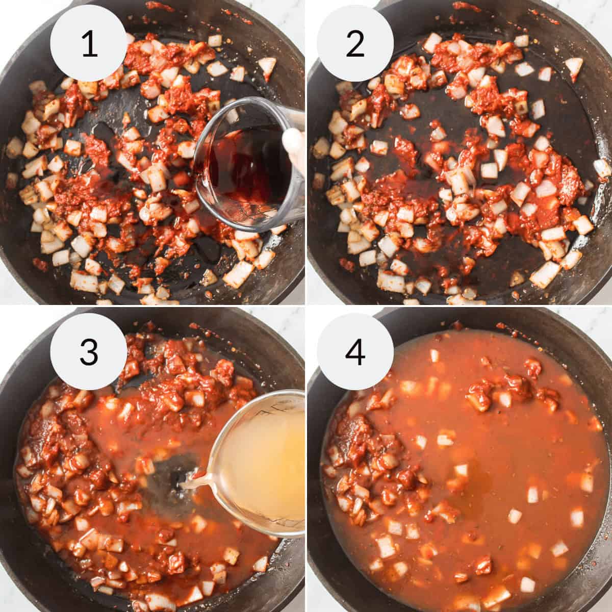 Adding the sauce to the steak pizzaiola dish.