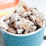 A tight shot of the chex mix muddy buddies.