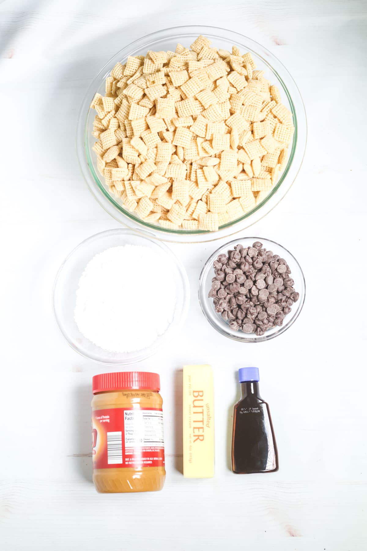 Cereal, butter, chocolate and sugar.