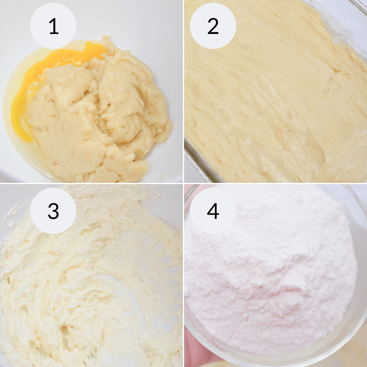 Mixing the cream layer of the cream puff cake.