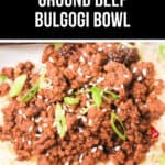 A Beef Bulgogi Bowl featuring a savory mix of ground beef on rice, garnished with green onions and sesame seeds.