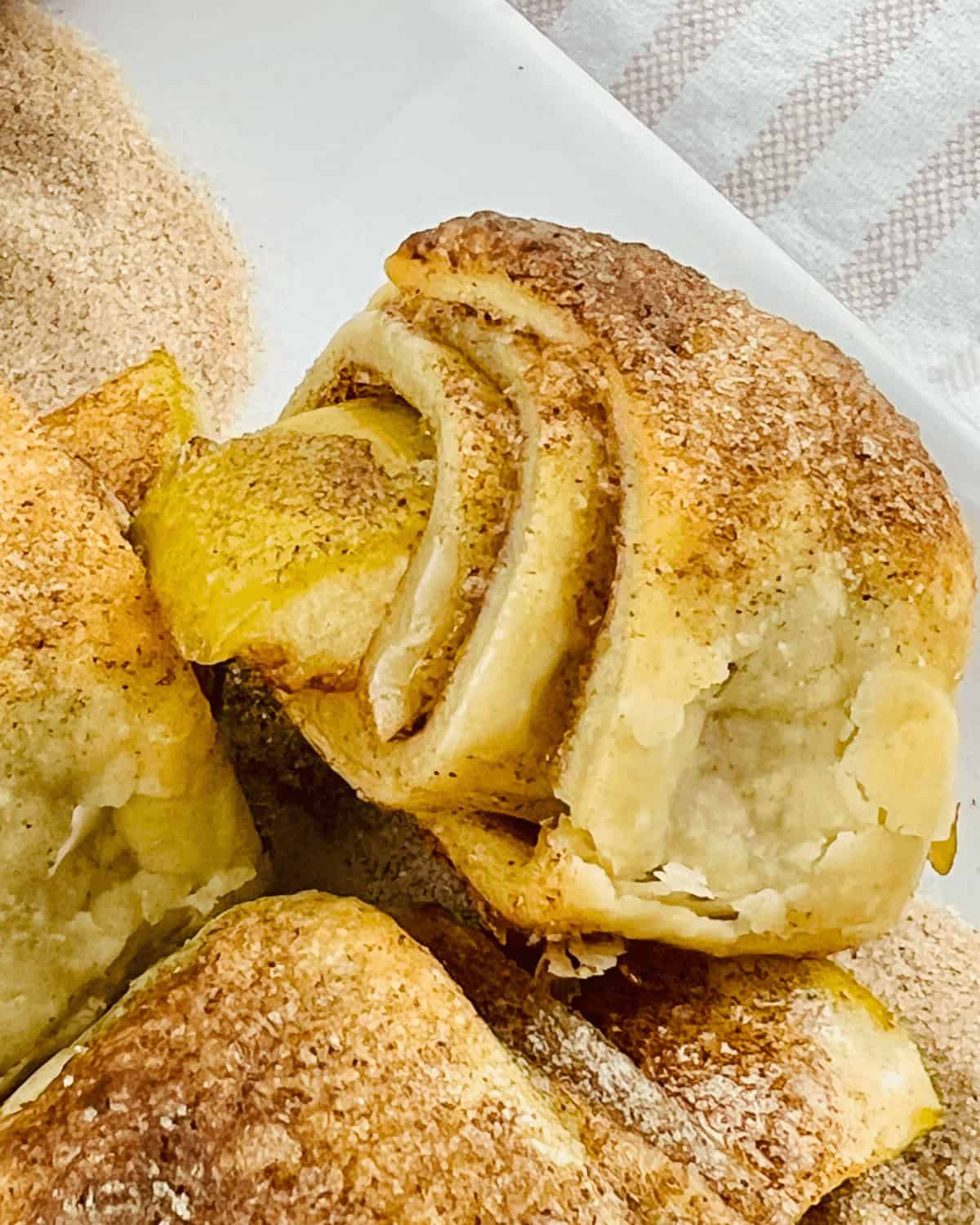 A tempting stack of apple pie bites.