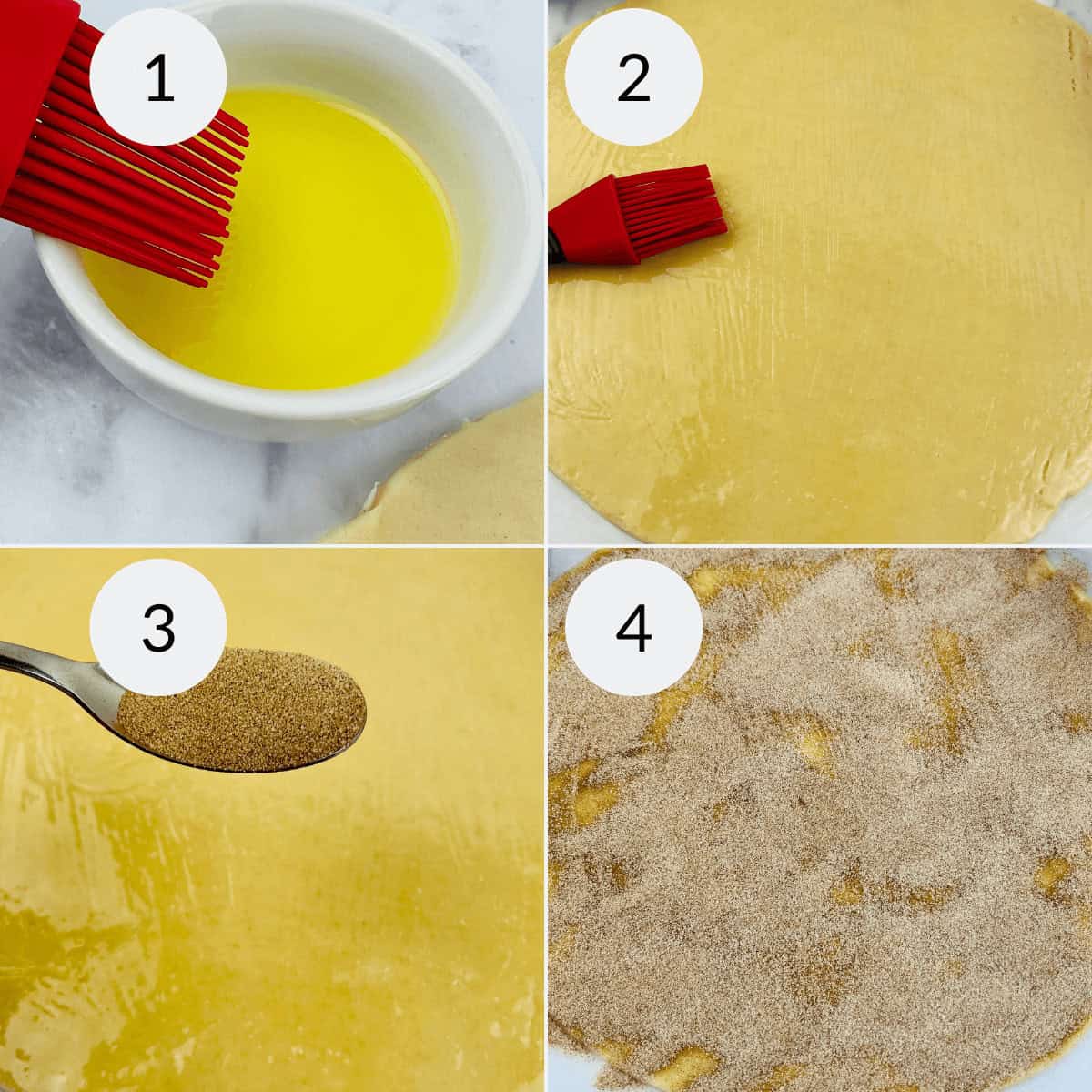 Making the puff pastry and dusting with the sugar mixture.