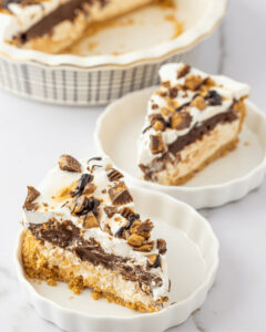 Slices of the no bake peanut butter pie.