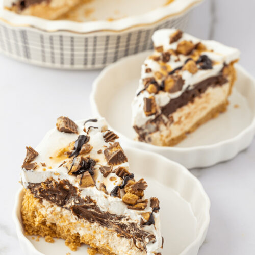 Slices of the no bake peanut butter pie.