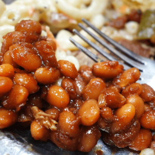 A plate of southern style baked beans.